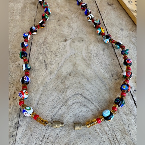 VINTAGE ITALIAN MURANO VENETIAN MILLEFIORI MORETTI GLASS BEAD NECKLACE - Picture 5 of 16